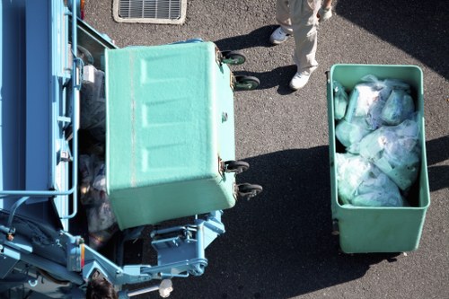 Community members engaged in a neighborhood clean-up event